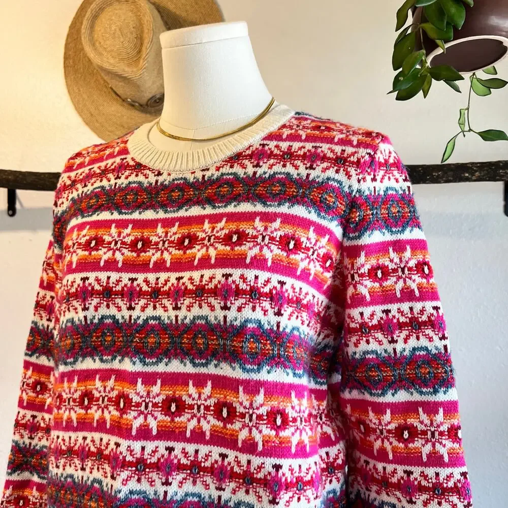 LOFT Pink Cotton Wool Woven Chunky Knit Pullover Crewneck Sweater Size Medium